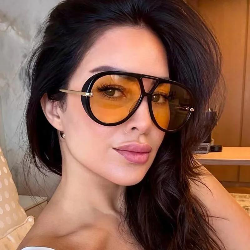 Oversized Pilot Sunglasses Vintage Double Bridge Trendy Luxury Brand Design Sun Glasses for Women Outdoor Shades
