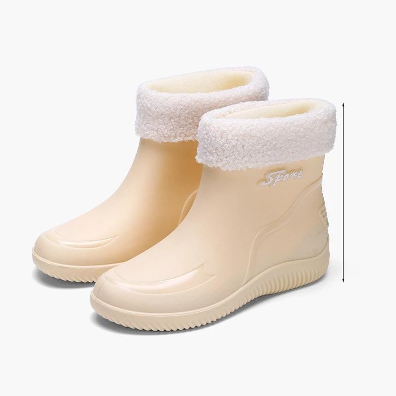 Women's Autumn And Winter Fashionable Anti Slip Waterproof Wear Resistant And Plush Thick Soled Midsole Rain Boots