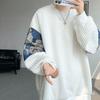Men's White Corduroy Hoodie with Little Bear Embroidery, Heavyweight Plus Velvet, New Chinese Style, Thickened for Autumn/Winter.