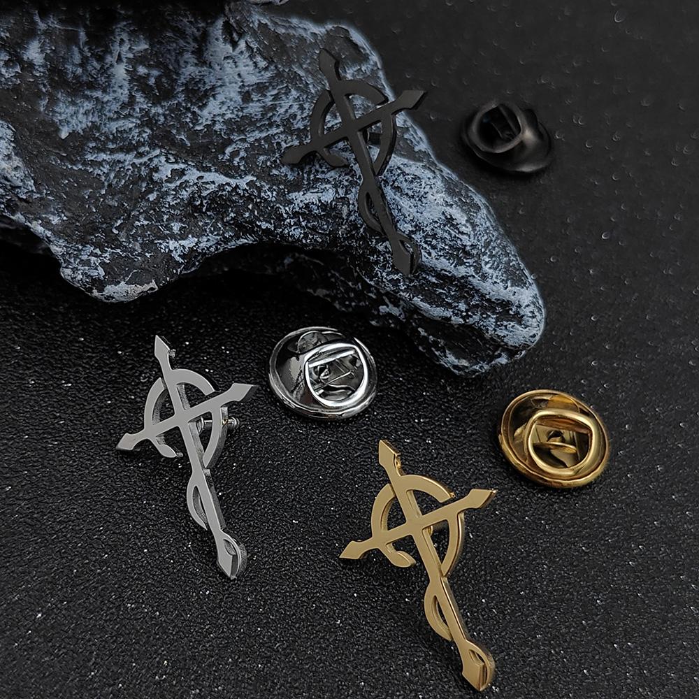 Symbol Culture Stainless Steel Brooch, Ancient Mythological Serpent Symbol Badge, Jewelry for Health and Guardianship.