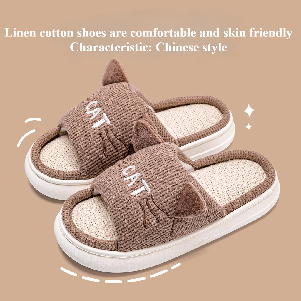 Cute Linen Slippers for Women In Summer, Suitable for Indoor and Household Use. Thick Soled Cotton and Linen Slippers for Men In All Seasons