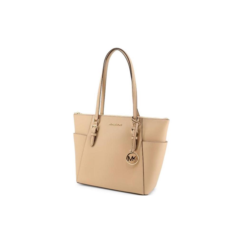 Michael Kors Mk Charlotte Logo Zip Closure Saffiano Leather Tote Bag Women Tote Beige 35T0GCFT7L-CAMEL