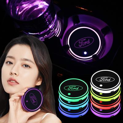 1/2PCS 7 Colors LED Car Cup Holder Lights Luminous Coaster Water Cup Pad For Escape Kuga Mondeo Ecosport Fiesta Focus 2 MK1