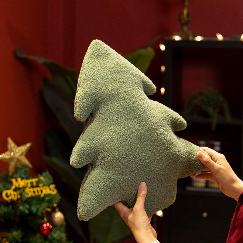 Nordic Style Faux Lambswool Christmas Tree Throw Pillow - Living Room Cushion for New Year Festive Decor