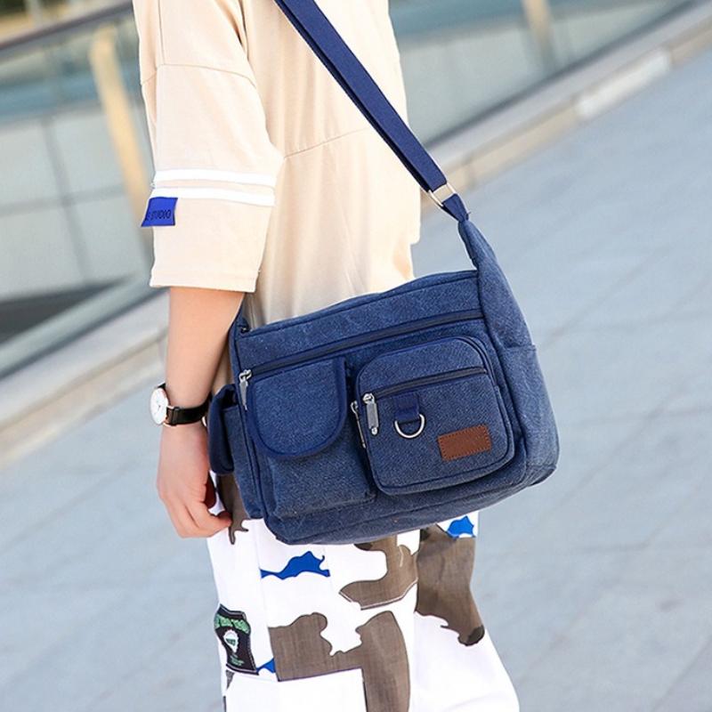 Fashion Canvas Messenger Bag with Multi Pocket Shoulder Bag Design Adjustable Strap Casual Crossbody Purse Men Everyday