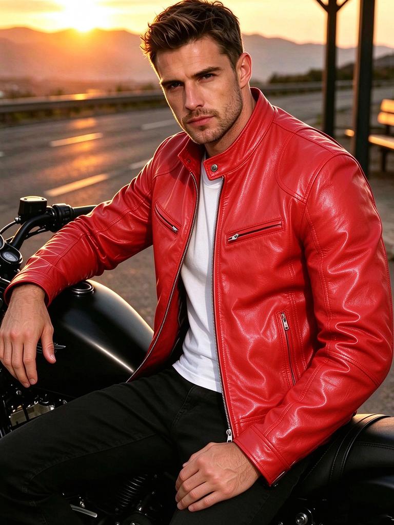 Men's stand-up collar locomotive PU leather jacket spring and autumn slim zipper leather jacket youth casual jacket multi-color optional
