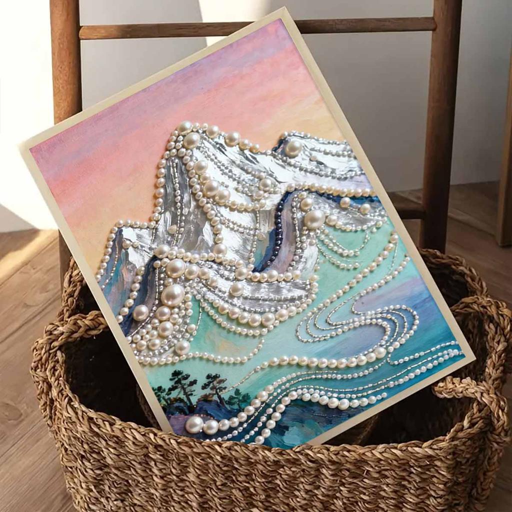 Crystal Pearl Painting 5D DIY Frame Decoration Painting Mountains Home Wall Decoration Transparent Pearl Gemstone Painting Picture Art Crafts