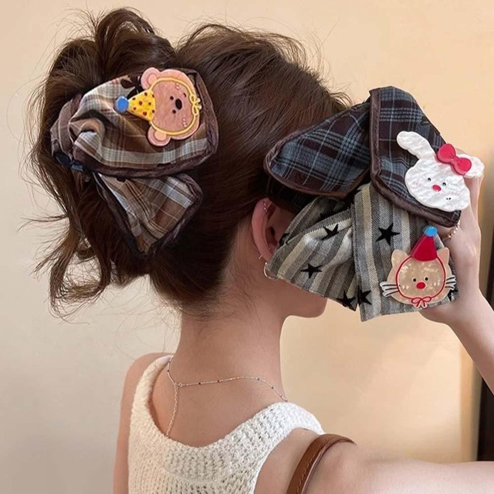 

Bow Plaid Cloth Hair Claw Funny Women Hair Accessories Headwear Acrylic Canvas Claw Clip Party Style 5