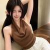 Summer Pure Desire Wind Neck Swing Collar Sleeveless Knitted Vest Women's Design Sense Versatile Waist and Thin Top