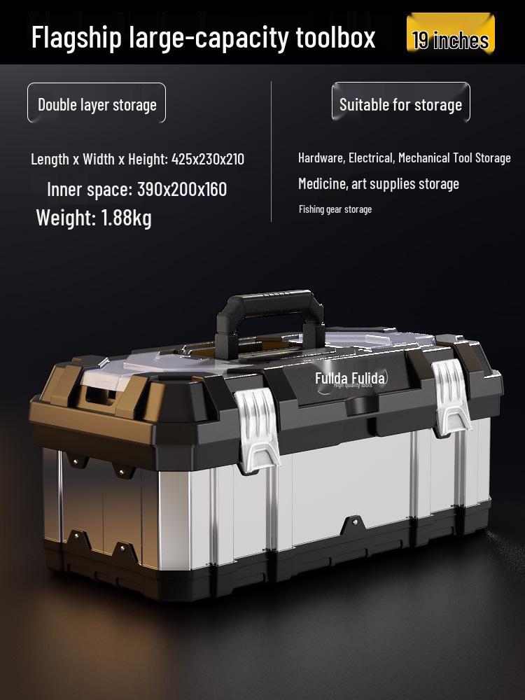 Three-Layer Folding Industrial Grade Stainless Steel Multifunctional Toolbox for Home & Vehicle