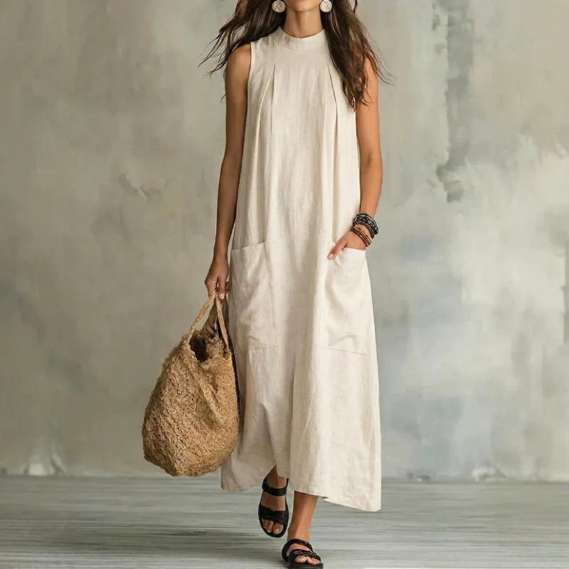 Damen Mode Hoher Kragen Ärmellos Locker Unregelmäßig Lässig Mittellanges Kleid