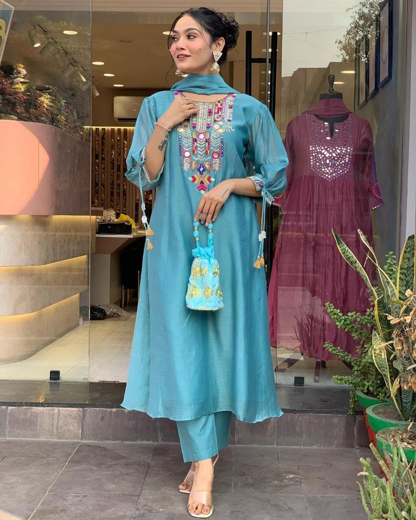Indian Women Designer Kurta Pant Dupatta Set Bollywood Top Tunic Kurti Salwar Suit Dress