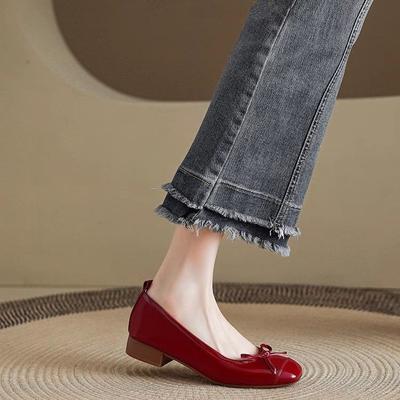 French Bow Light Mouth Single Shoes Comfortable Soft Sole Spring New Low Heel Gentle Mary Jane
