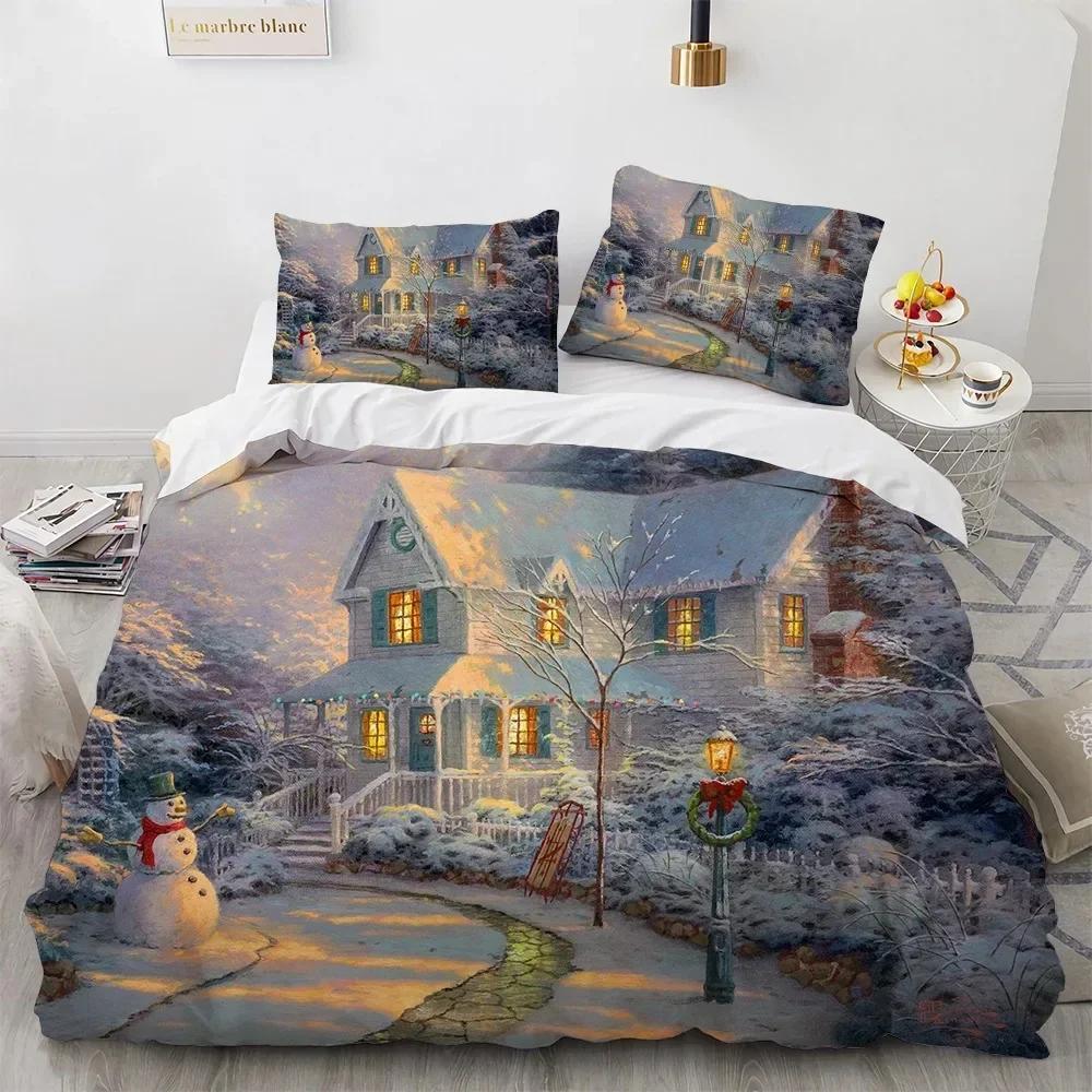 Beautiful Painting House Tree Comfortable Duvet Quilt Cover Pillowcase Bedding Set Children Bedroom Decoration Home Textile