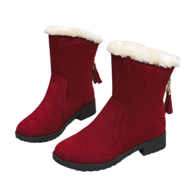 2025wish Foreign Trade Large Size Cotton Boots 2024 Autumn New Round Head Suede Flat Bottom Sleeve Middle Boots