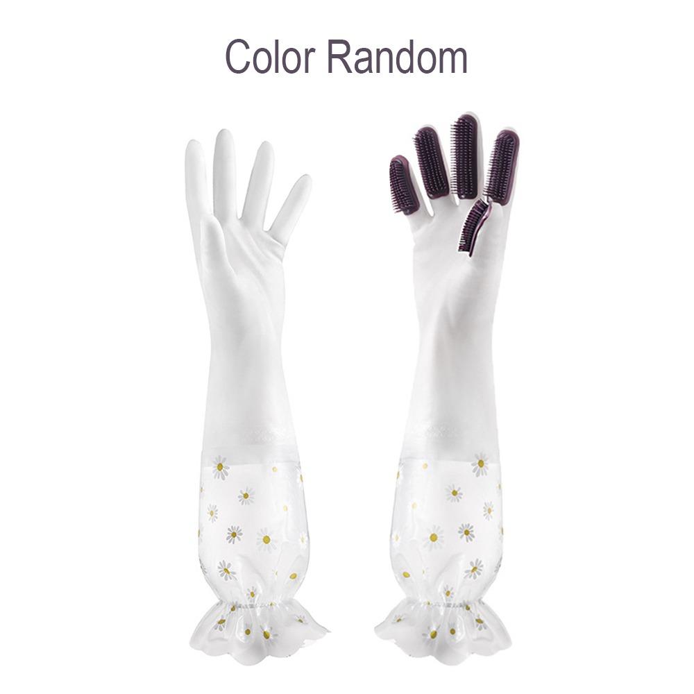 1 Pair Print Cleaning Long Gloves Extra Long Rubber Gloves  for Kitchen Cleaning Tool