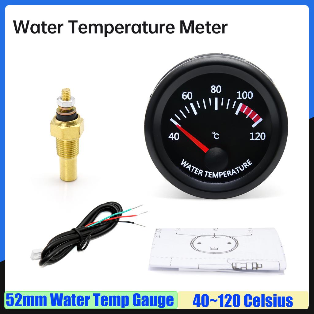 MAIMEIMI Pointer 40~120℃ Water Temperature Gauge With Sensor 10MM WHITE LED 52MM Water Temp Meter Indicator for Auto Car 12V