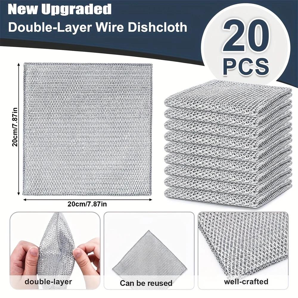 Double Layer Steel Wire Cleaning Cloth Scratch Free Microfiber Mesh Dish Towel Multipurpose Washing Kitchen Pots Pans Cleaner