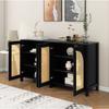 Modern Sideboard In Minimalist Style 4-rattan Door, Metal Handle Simple Buffet Cabinet for Dining Room, Living Room, Kitchen (black)