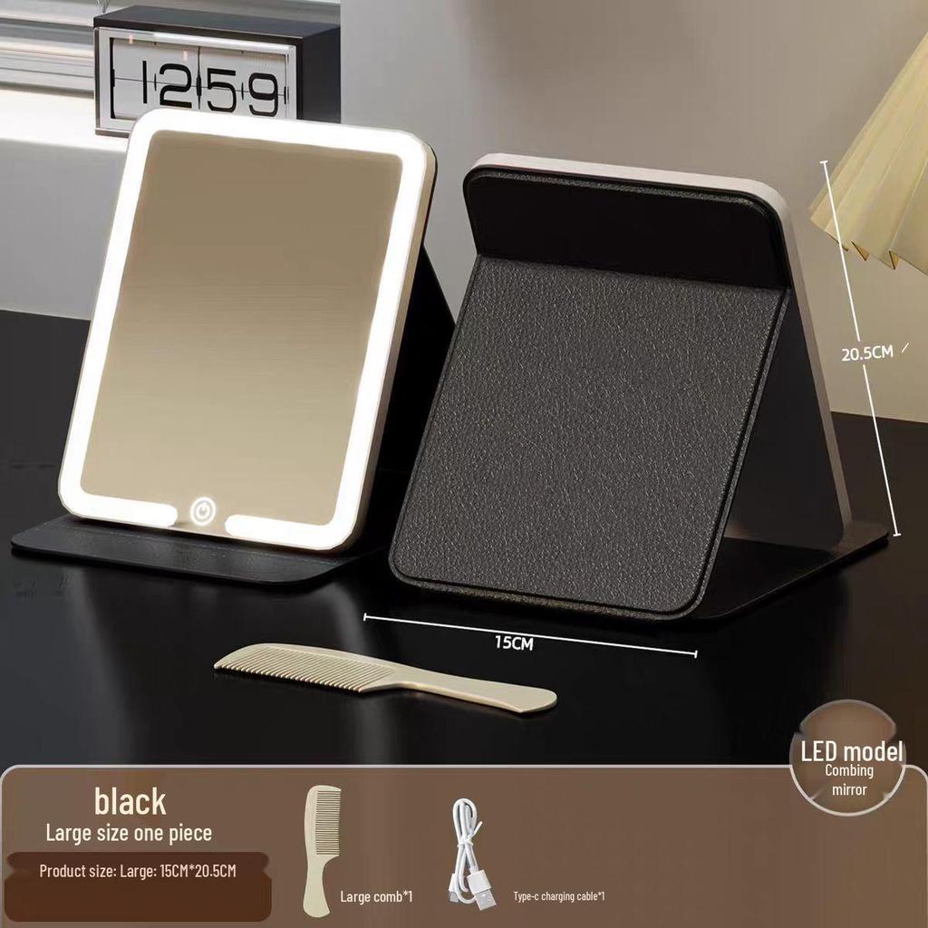 LED Folding Makeup Mirror with Comb – Compact, Lighted, and Convenient for Desktop Use