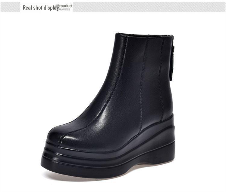 Petite Women's Wedge Heel Ankle Boots - Fleece Lined, Thick Sole, Height Increasing Platform, 2025 Autumn/Winter Style.
