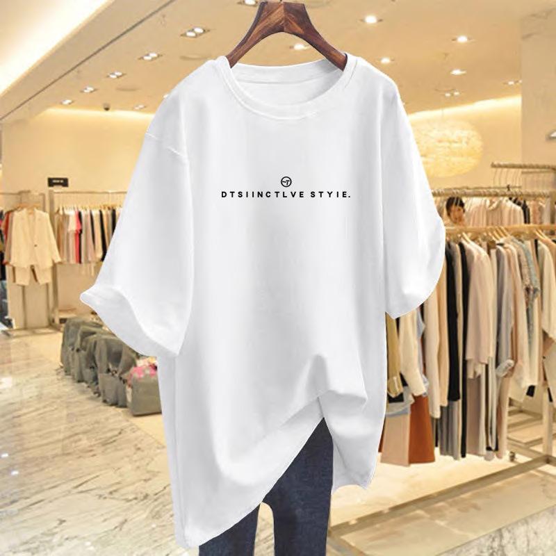 

White short-sleeved t-shirt women s 2025 spring and summer new loose and versatile medium and long butt-covering clothes S