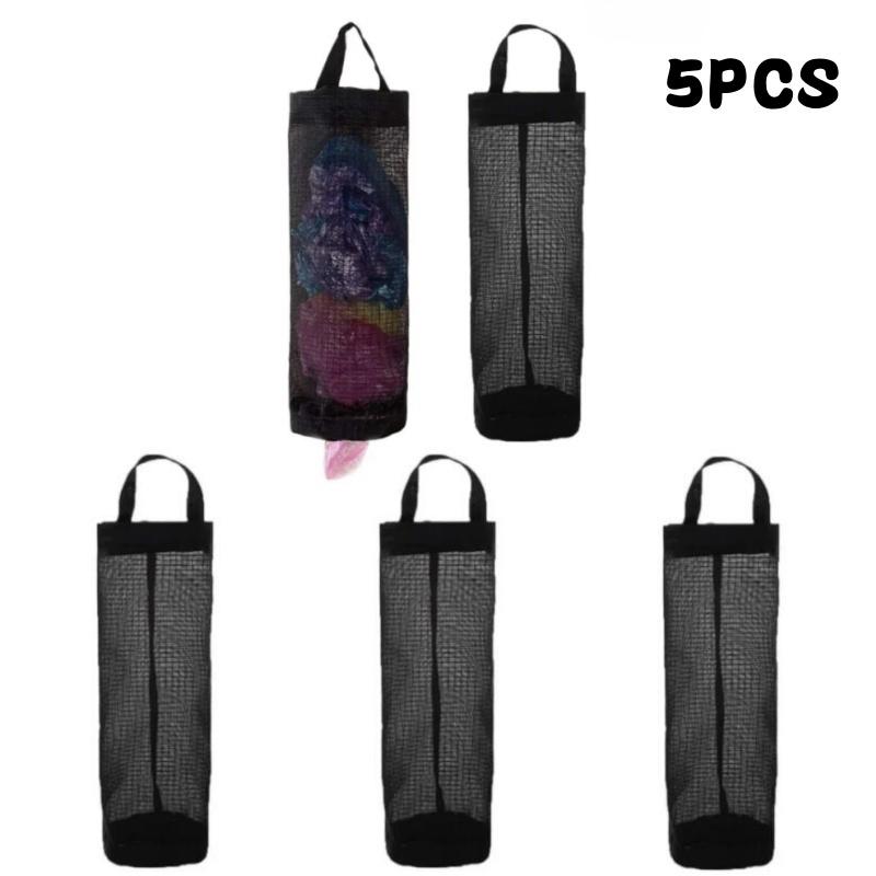5Pcs Kitchen Plastic Bag Holder Garbage Bag Hanging Storage Dispenser Mesh Grocery Bags Organizer Household Trash Bag Collector