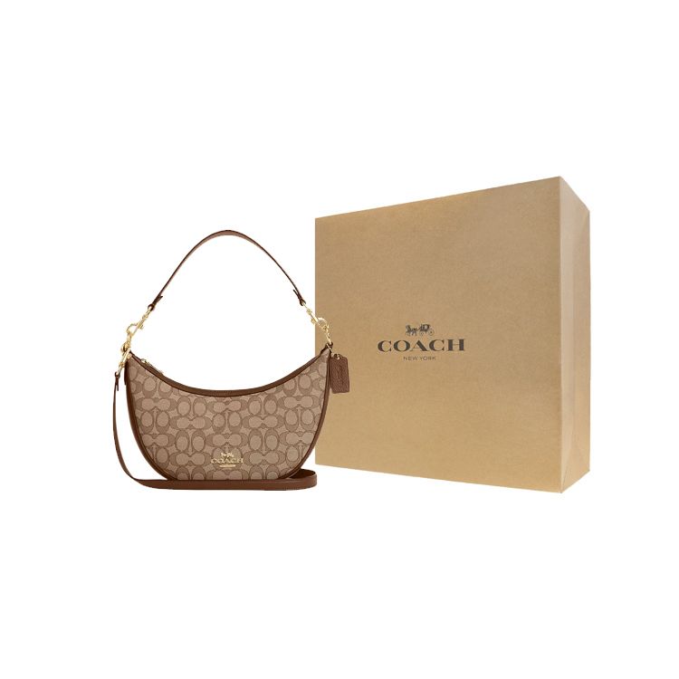 Coach Aria Shoulder Bag 26 Classic Monogram Hardware Zipper Closure Leather Crescent Bag Medium Women shoulder bag Brown CO997-IMVGB