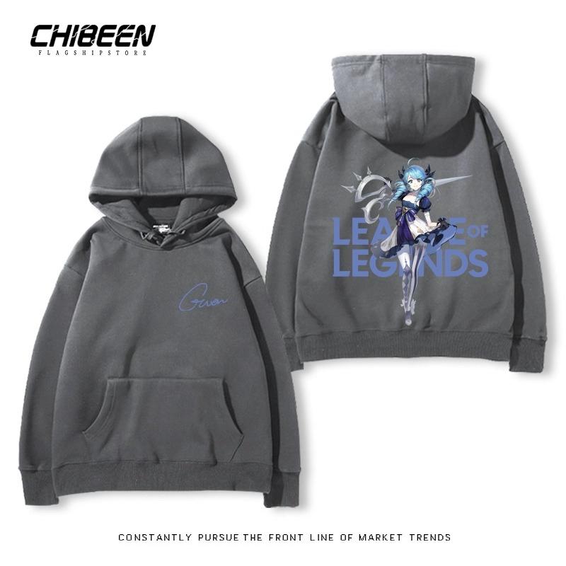 League of Legends LOL Lingluo Puppe Gwen Print Herren Kapuzensweatshirt Herbst und Winter Outdoor Plus Samt Locker Erwachsene Oberteile