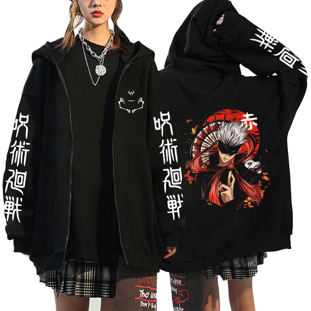 Autumn Zip Up Jacket Anime Jujutsu Kaisen Zip Plus Size