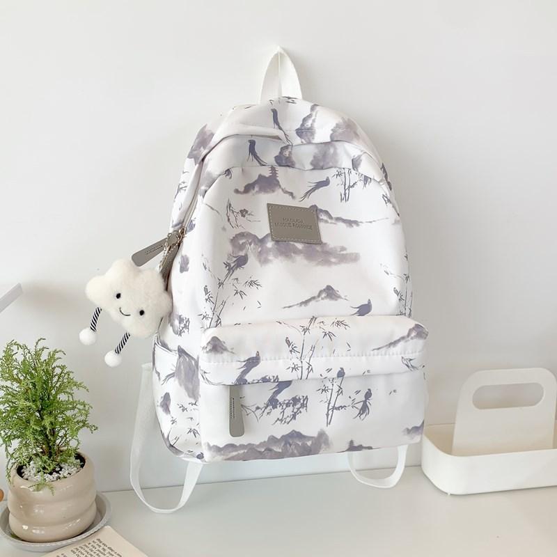 Chinese Style Ink Printing Schoolbag Female College Student Travel Backpack Light Casual Junior High School Student Backpack