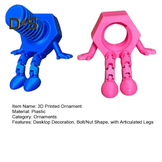 1/2Pcs 3D Printed Bolt Nut Figurine with Articulated Legs Movable Joints Cartoon Screw Figure Statue Toy Home Office Desktop Decoration Ornament