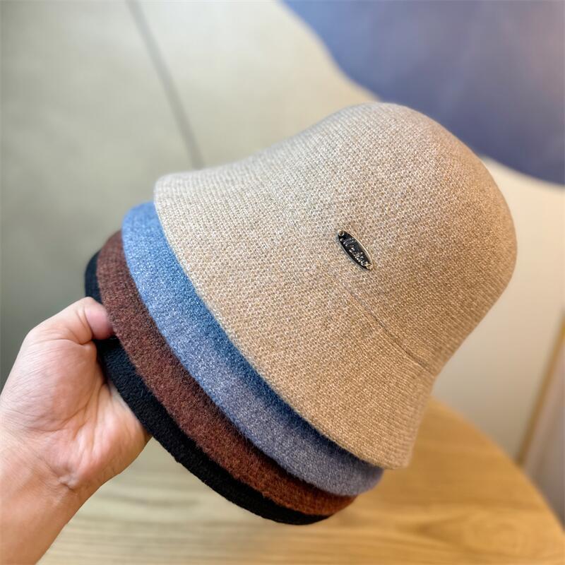 Bucket Hat Women's Autumn and Winter Retro Big Eaves Round Face Warm Face Cover Basin Hat Black