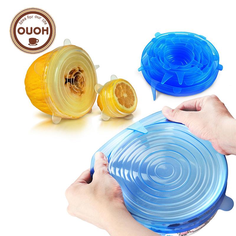 6 PCS Silicone Covers Fresh Keeping Cover, Universal Stretch Suction Pot Lids, Kitchen Cover Storage Cover Bowl Lids Pan Lids