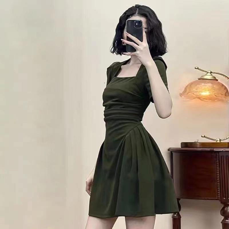 Square Collar Dress, Niche Design, Waist Temperament, French High-end Sense, Small Summer Women's Clothing, Royal Sister, Spice Girl