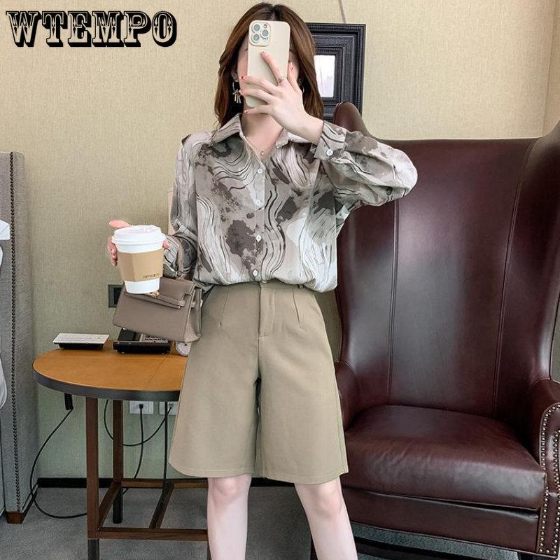 Spring and Autumn Women's Shirt Lapel Shirt Loose Vintage Tie-dyed Shirt Long-sleeved Printed Chiffon Shirt