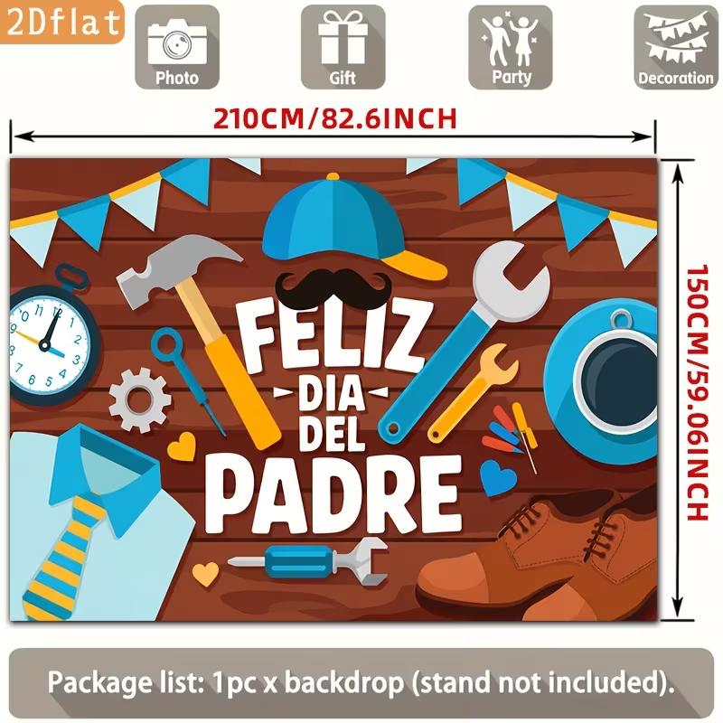 

2D Spanish Father s Day Backdrop, Tools & Wood Photo Banner 47.2x31.5inch/120*80cm