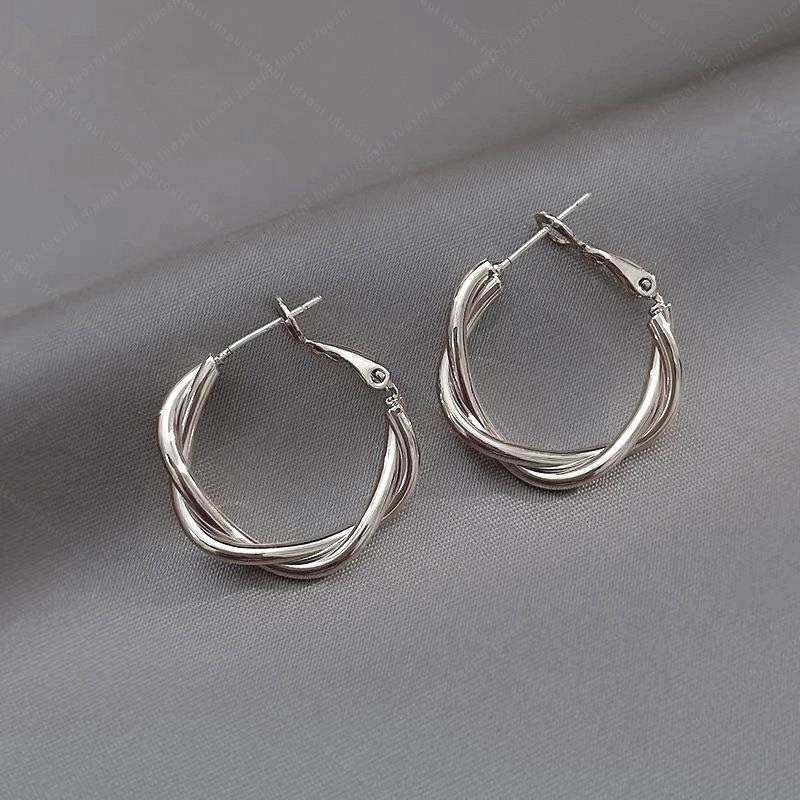 Silver Needle Geometric Circle C-shaped Earrings Stylish Simple Versatile Temperament Earrings Niche Design Earrings Women