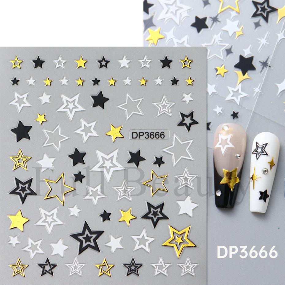 Nail Art Sticker, Star Love Mango Star Dot Gold And Silver Adhesive Nail Sticker.
