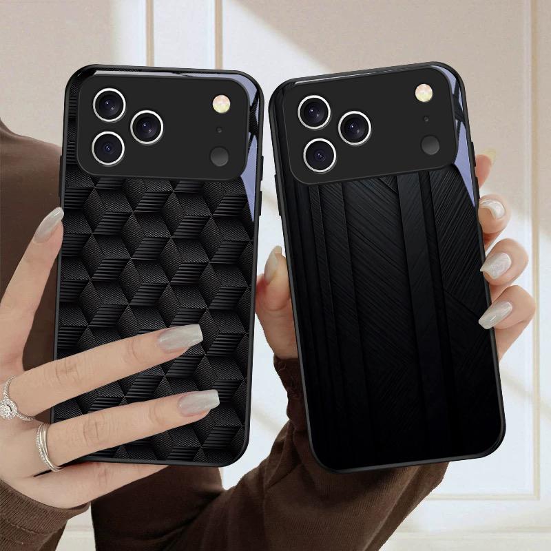 Dark Geometric Texture For iPhone 17 Pro Max 16 E 15 Plus 14 Pro 13 12mini 11 Air XS Max 5 6 7 8Plus SE Black Glass Phone Case