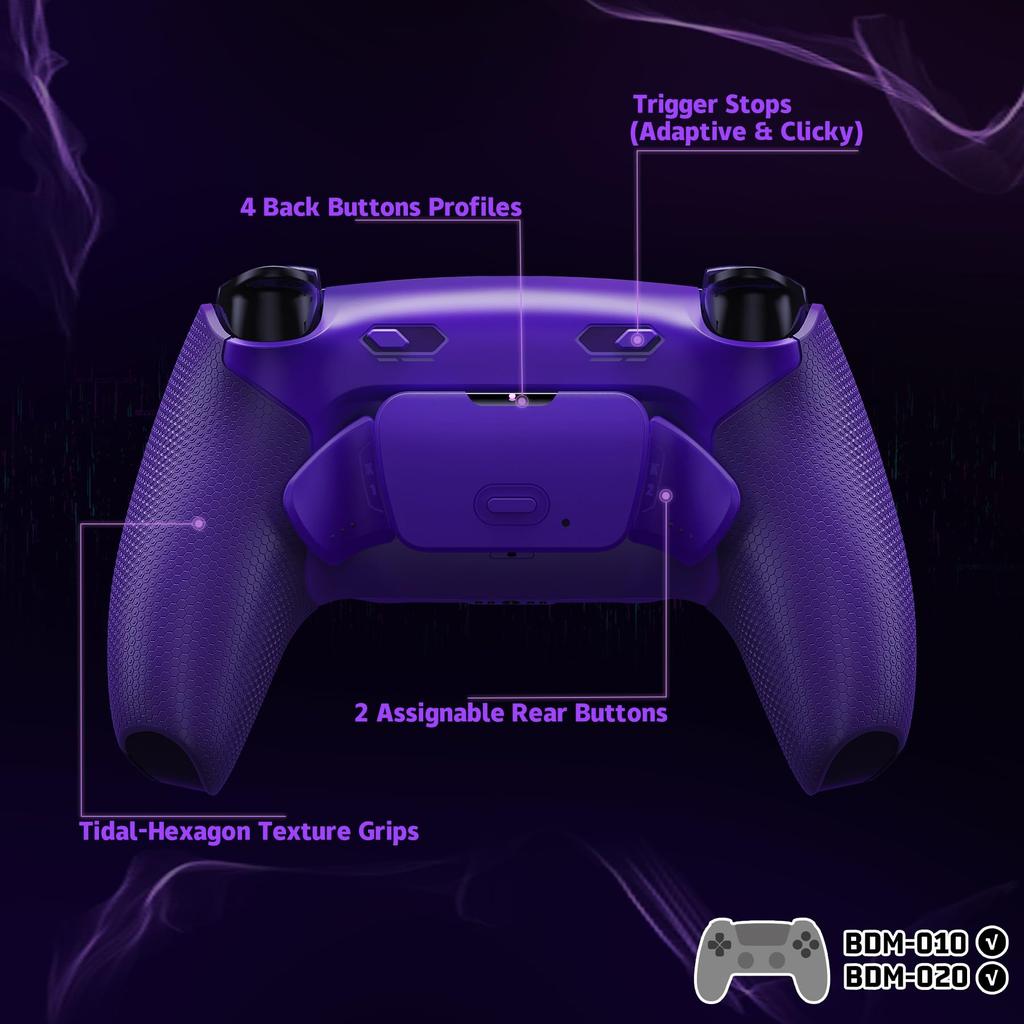 EXtremeRate Kit Paddle Dorsali RISE Plus MAX per Controller PS5 con Stop Grilletti a Scatto Kit Pulsanti Dorsali Riassegnabili in Gomma per Controller PS5 Controller