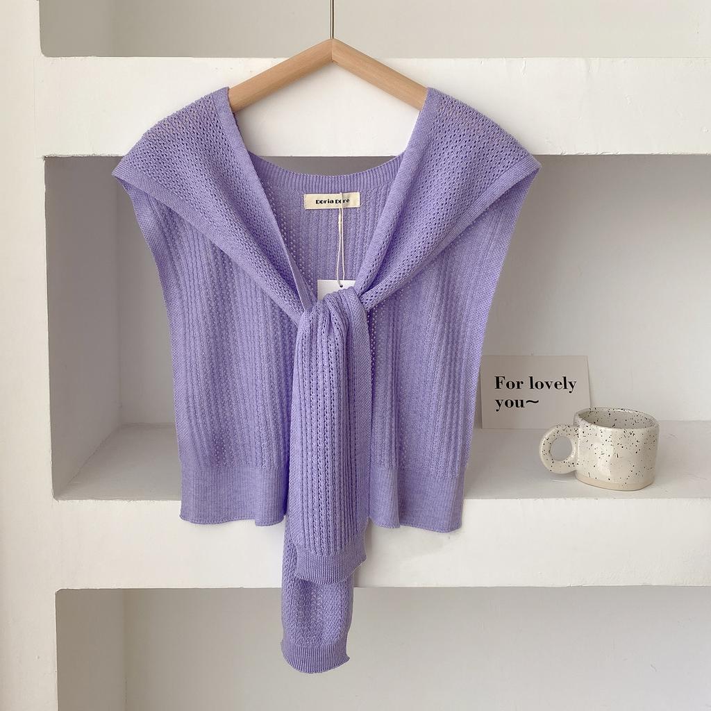 Modischer Koreanischer Gestrickter Hohlstrick-Schal Sommer Büro Falscher Kragen Halsstrick Dünnes Geknotetes Cape Schulterschal Für Damen
