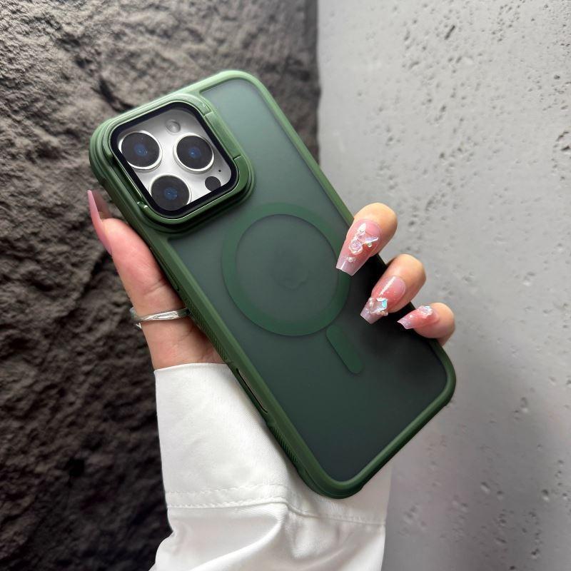 Fashion Bracket Stand Magnetic Phone Case for iPhone 16 15 14 Plus 13 12 16 Pro Max With Lens Protection Cover for Magsafe Cover