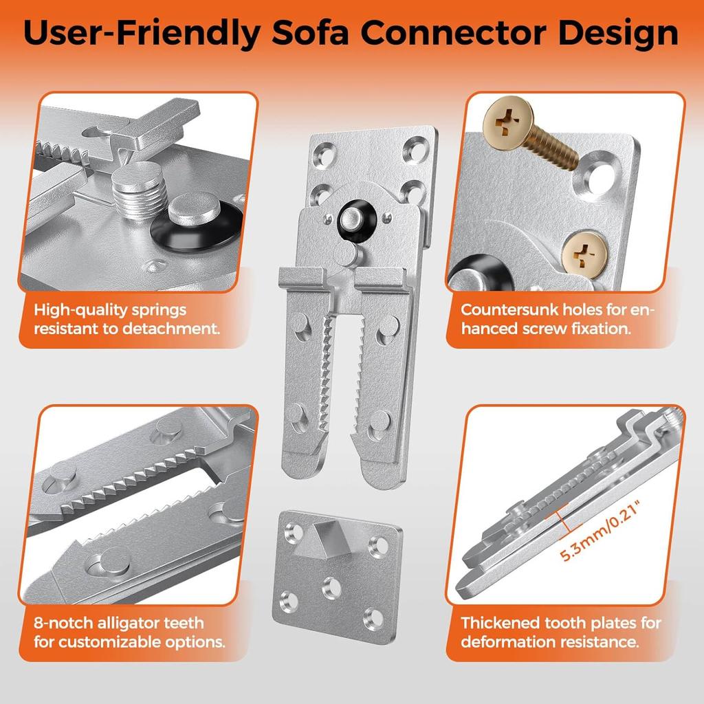 Sectional Couch Connectors, Thickened Interlocking Alligator Couch Connectors To Make Sectional Stay (2 Pack+20 Screws)