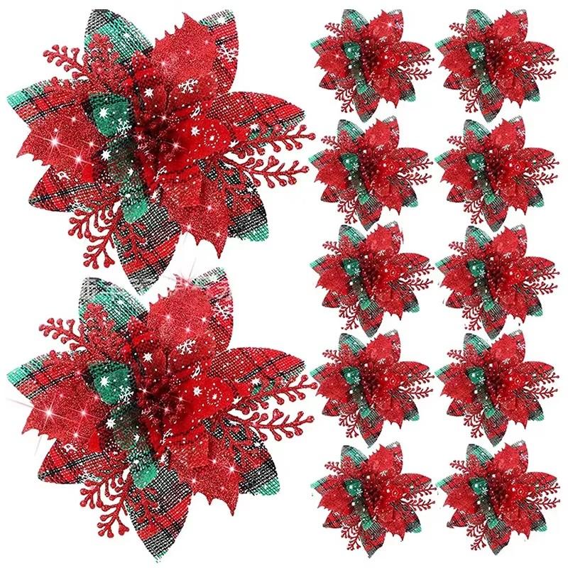 5 buc 14.5cm Sclipici Artificial Crăciun Flori Mreey Decorație Pom de Crăciun Ornamente An Nou Fericit Xmas Flori Artificiale natal