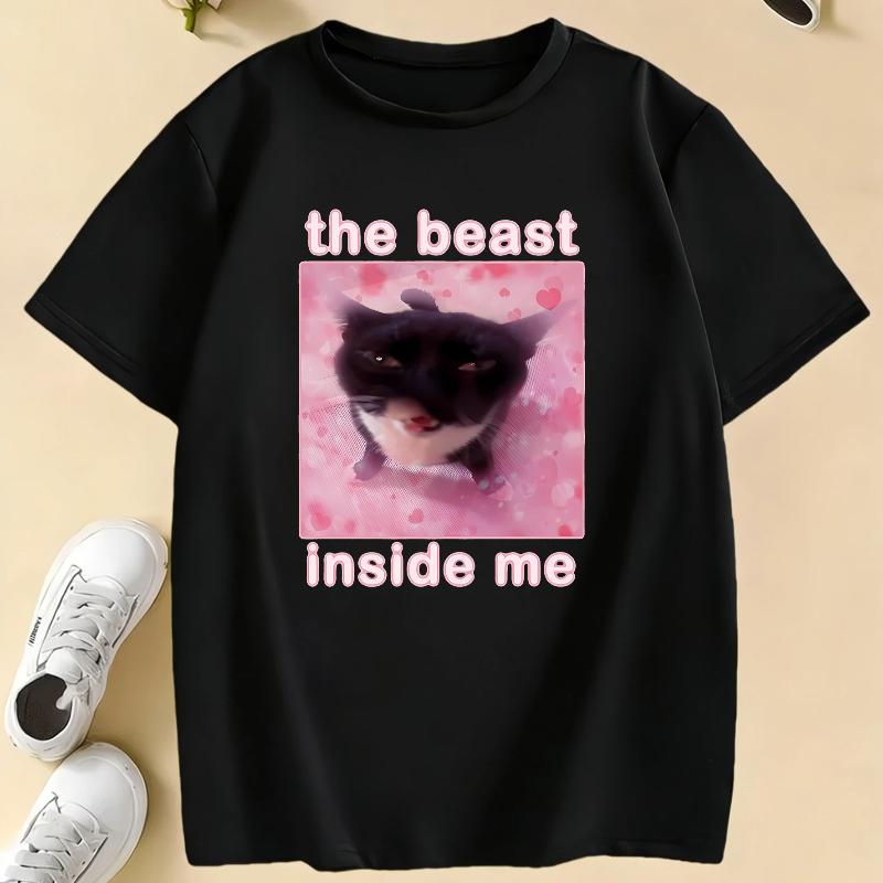 The Beast Inside Me Kat Meme Print T-shirts Cartoon Kinderen Kinder T-shirt Jongens Meisjes Zomer Lente Casual Top Tee
