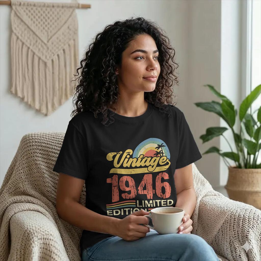 Unique Birthday Vintage 1946 Men's T Shirts Limited Edition Novelty Tee Shirt Short Sleeve Crew