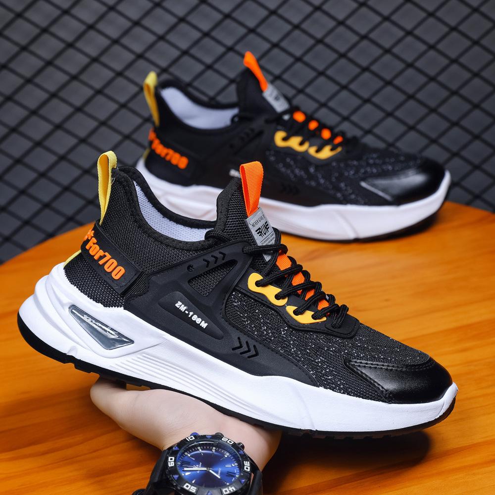 Podzimní Nové Sportovní a Volnočasové Boty Korejská Verze Módní Pletené Prodyšné Běžecké Boty Pánské Silná Podrážka Síťované Boty 100