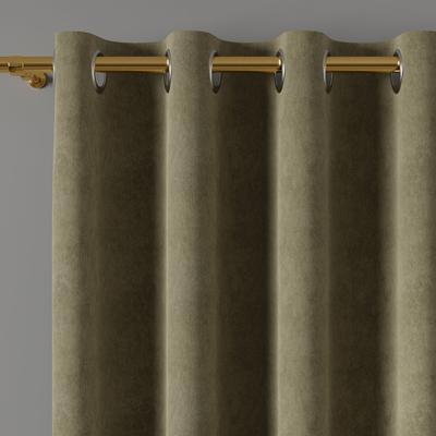 Milas Velvet Eyelet Curtain Dark Gray-Green Smooth 140X260 Cm