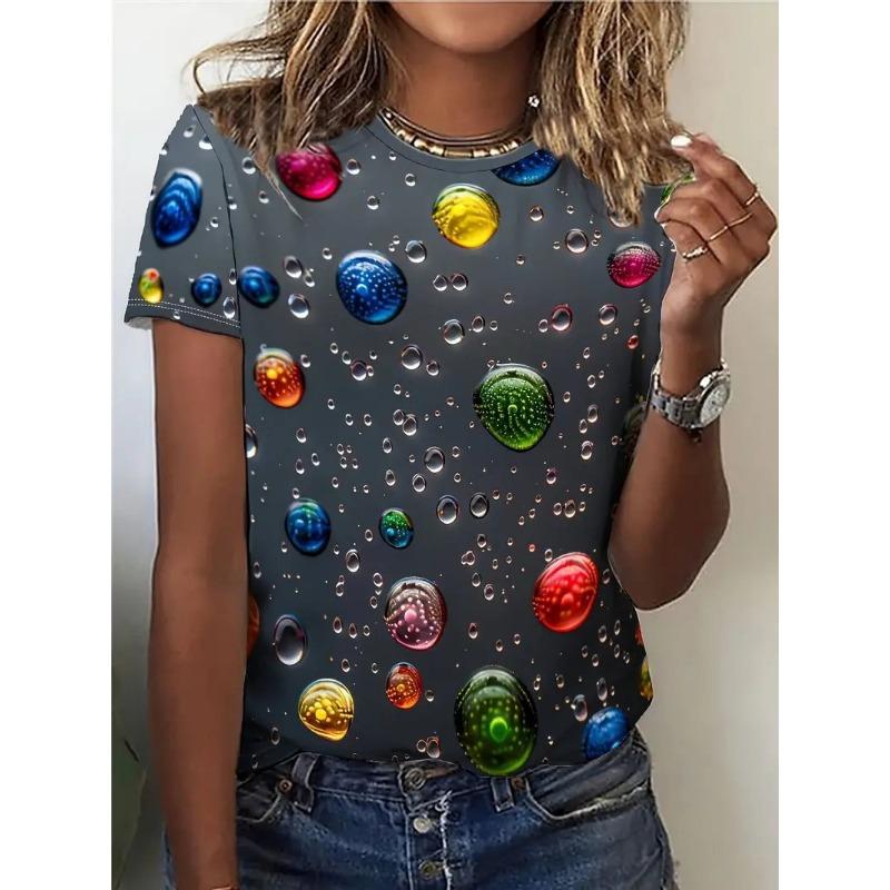 

Летний топ с круглым вырезом и принтом в виде 3D-капель воды, модные повседневные женские футболки с короткими рукавами 6XL